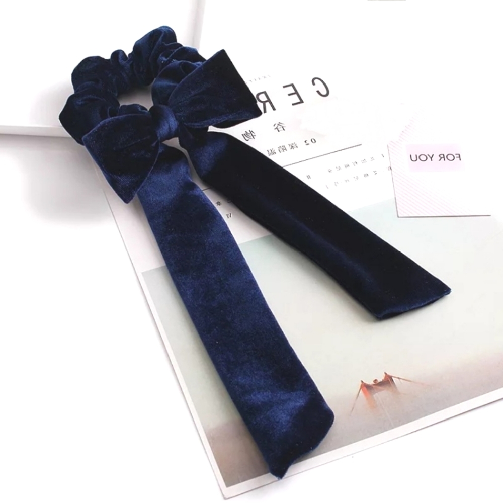 Allison Velvet Hair Bow - Blue